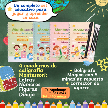 KIT 4 CUADERNOS MONTESSORI CON TINTA MÁGICA 💫 + LIBRO DIGITAL "GUÍA PARA PADRES"- DIPLOMA IMPRIMIBLE + OBSEQUIO 5 MINAS MÁS