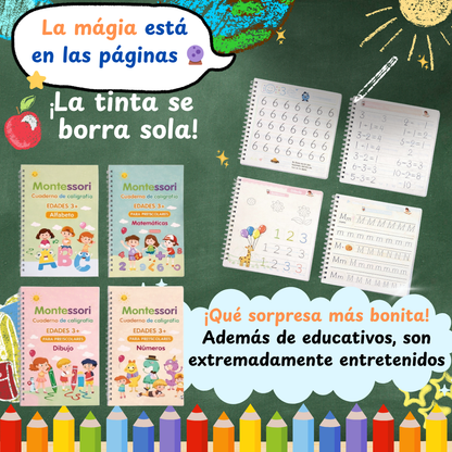 KIT 4 CUADERNOS MONTESSORI CON TINTA MÁGICA 💫 + LIBRO DIGITAL "GUÍA PARA PADRES"- DIPLOMA IMPRIMIBLE + OBSEQUIO 5 MINAS MÁS