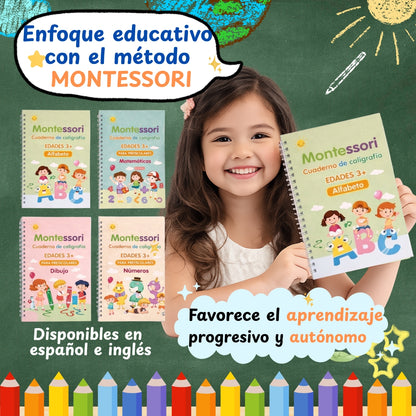 KIT 4 CUADERNOS MONTESSORI CON TINTA MÁGICA 💫 + LIBRO DIGITAL "GUÍA PARA PADRES"- DIPLOMA IMPRIMIBLE + OBSEQUIO SET ANTI PELUSAS