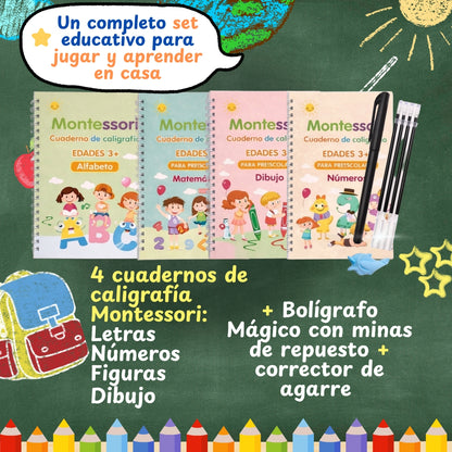 KIT 4 CUADERNOS MONTESSORI CON TINTA MÁGICA 💫 + LIBRO DIGITAL "GUÍA PARA PADRES"- DIPLOMA IMPRIMIBLE + OBSEQUIO SET ANTI PELUSAS